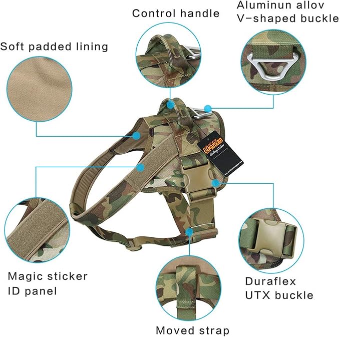 EXCELLENT ELITE SPANKER Tactical Dog Harness Military Patrol Harness No-Pull Service Dog Vest Military Dog Vest Adjustable Training Working Dog Vest with Handle for Medium Large Dogs(MCP-XL)
