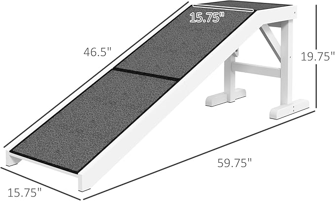 PawHut Dog Ramp for Bed, Pet Ramp for Dogs with Non-Slip Carpet and Top Platform, 60" x 16" x 20", White