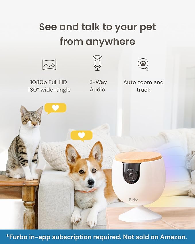 Furbo Mini Pet Camera [Subscription Required] Unlock Camera w/Paid Plan: Home Security with Dog & Cat Safety Alerts, 2-Way Audio, Mountable Smart Cam w/Phone App (Low Risk, 3mo Min. Cancel Anytime)