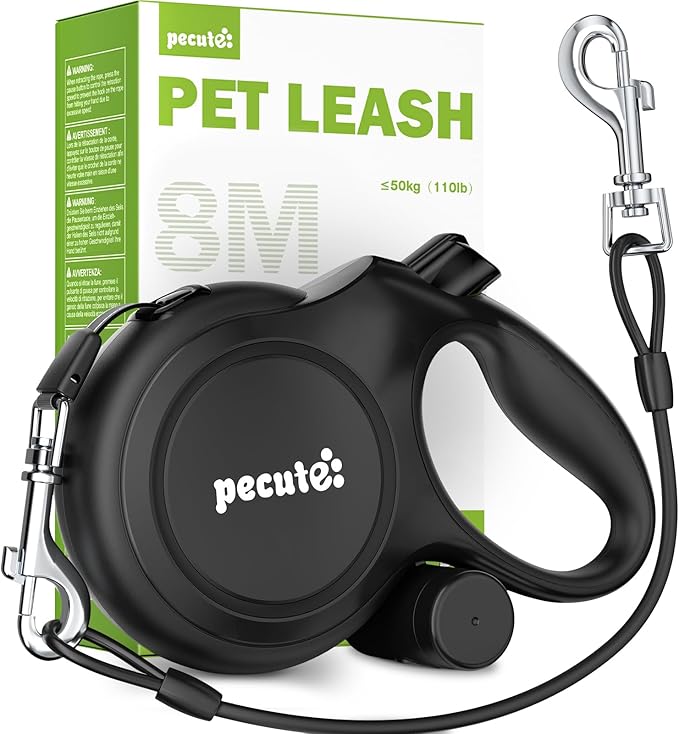 26ft Retractable Dog Leash with Chew Proof Extender, 2025 Upgraded Heavy Duty Retractable Pet Leash with Poop Bag Holder,Anti-Slip Grip, Reflective Leashes for Medium Large Pets 33lbs-120lbs (Black)