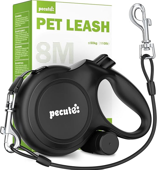 26ft Retractable Dog Leash with Chew Proof Extender, 2025 Upgraded Heavy Duty Retractable Pet Leash with Poop Bag Holder,Anti-Slip Grip, Reflective Leashes for Medium Large Pets 33lbs-120lbs (Black)