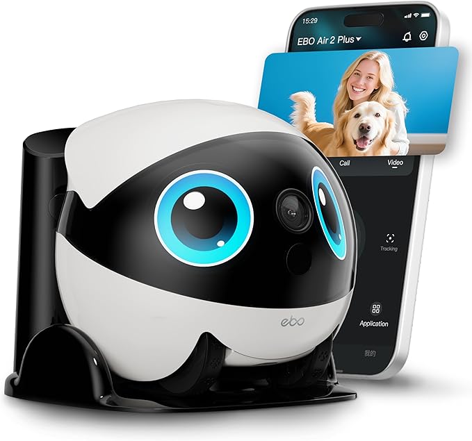 Enabot EBO Air 2 Plus FamilyBot 3K Home Camera Robot: Indoor Camera, Movable Robot Companion, 2-Way Video, AI Chat Mode, Auto-Recharge, Long Battery Life, Custom Facial Image, Night Vision