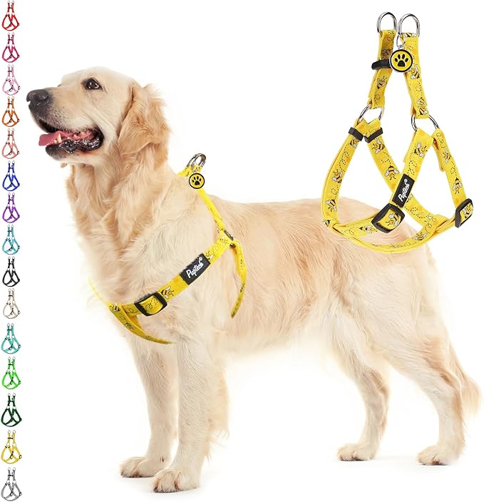 PUPTECK No Pull Dog Harness Soft Adjustable Basic Nylon Step in Puppy Vest Outdoor Walking with ID Tag, Yellow Bee, L