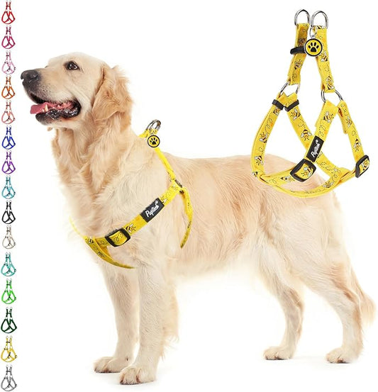PUPTECK No Pull Dog Harness Soft Adjustable Basic Nylon Step in Puppy Vest Outdoor Walking with ID Tag, Yellow Bee, L