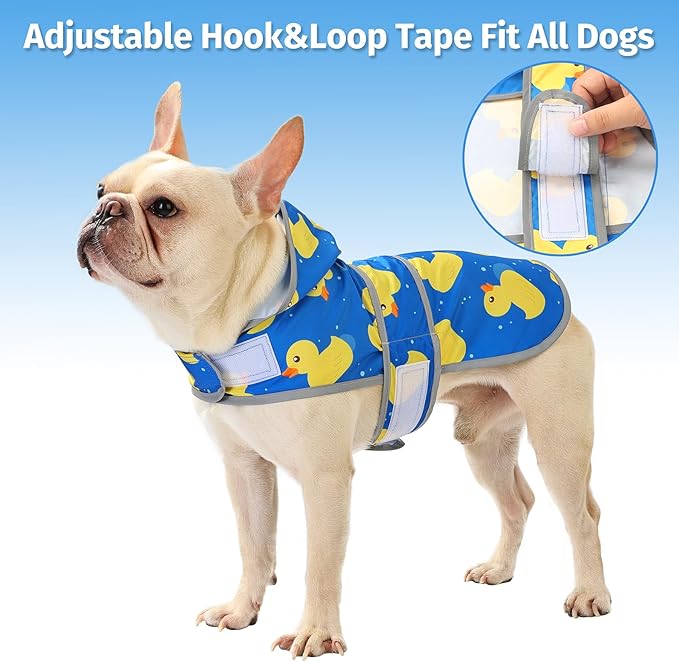 Dog Raincoats for Medium Dogs Waterproof Hooded Rain Jacket with Reflective Strips Leash Hole & Poncho Adjustable Fit (ShinyDuck,M)