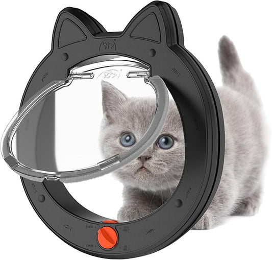 ClawJaw Pet Door, Cat Door for Interior Exterior Doors, 7.5" x 7.5" Inner Frame, 4-Way Locks, for Cats and Small Dogs, Easy to Install, Suitable for Interior and Exterior Doors, Black