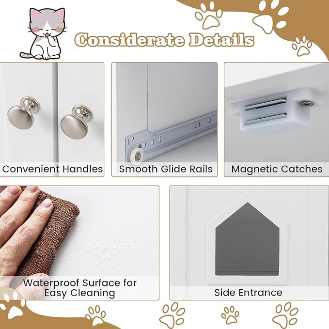 Tangkula Litter Box Enclosure, 31.5 Inch Enclosed Cat Box Cabinet with 2 Storage Drawers, Double Doors & 2 Open Shelves, Hidden Cat Washroom, Modern Cat Litter Box Furniture for Indoor Cats