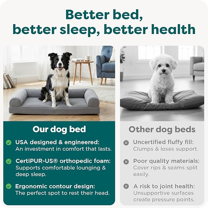 Furhaven Orthopedic Dog Bed for Large/Medium Dogs w/ Removable Bolsters & Washable Cover, For Dogs Up to 55 lbs - Plush & Suede Sofa - Gray, Large