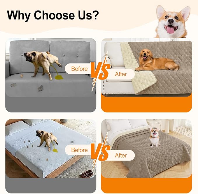 Smiry Waterproof Dog Blanket, 82x120 Inch Soft Pet Bed Cover Reversible, Washable Sofa Couch Furniture Protector for Small Medium Large Dog Puppy Cat, Geometric, Taupe/Beige