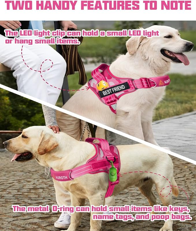 AUROTH Dog Harness and Leash Set, Soft Padded Service Dog Vest with 5.25FT Dog Leash, No Choke, Easy On Pet Vest, Adjustable Reflective No Pull Pet Vest Medium Sized Dog, Easy Walking and Training