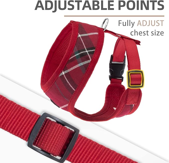 PUPTECK Soft Mesh Dog Harness and Leash Set Pet Puppy Cat Comfort Padded Vest No Pull Harnesses, Red, L