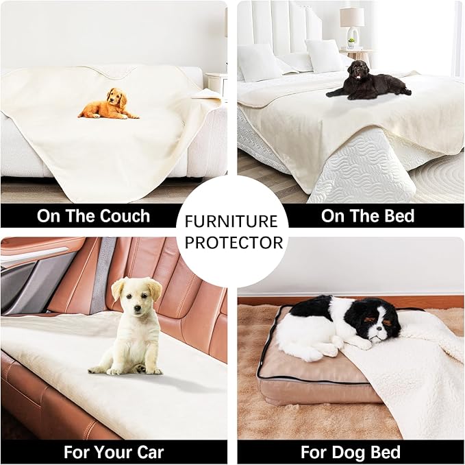 Waterproof Dog Blankets for Large Dogs, Washable Pet Blanket for Indoor Cats, Plush Sherpa Puppy Throw Furniture Protector for Bed Couch Sofa(40"x50",L,Beige)