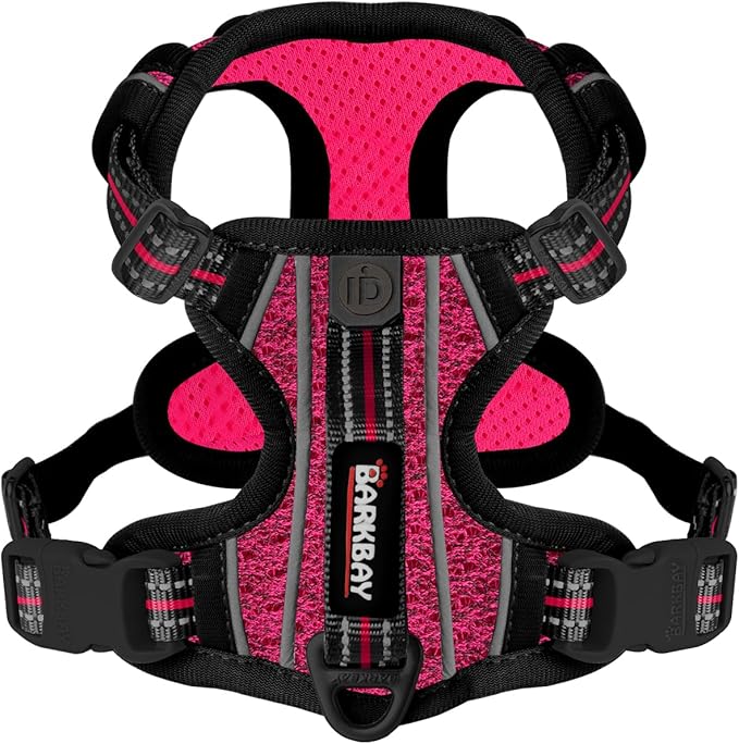 BARKBAY Dog Harness No Pull with ID Tag Pocket - Heavy Duty, Reflective, Easy Control for Large Dogs(Pink/Black,M)
