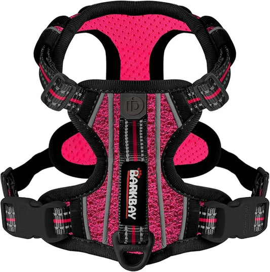 BARKBAY Dog Harness No Pull with ID Tag Pocket - Heavy Duty, Reflective, Easy Control for Large Dogs(Pink/Black,S)