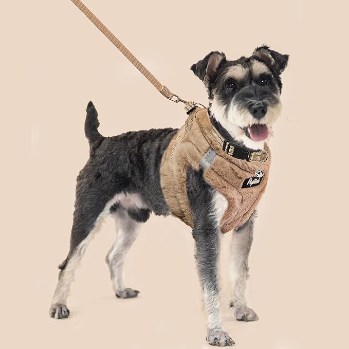 PUPTECK Adjustable Dog Harness Collar and Leash Set Step in No Pull Pet Harness for Small Medium Dogs Puppy and Cats Outdoor Walking Running, Soft Mesh Padded Reflective Vest Harnesses, Khaki S