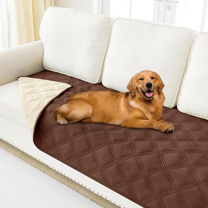 Smiry Waterproof Dog Bed Cover Blanket 40x70, Soft Reversible Pet Blanket, Washable Leakproof Cats Dogs Couch Cover for Sofa, Couch, Furniture, Lattice, Brown/Beige