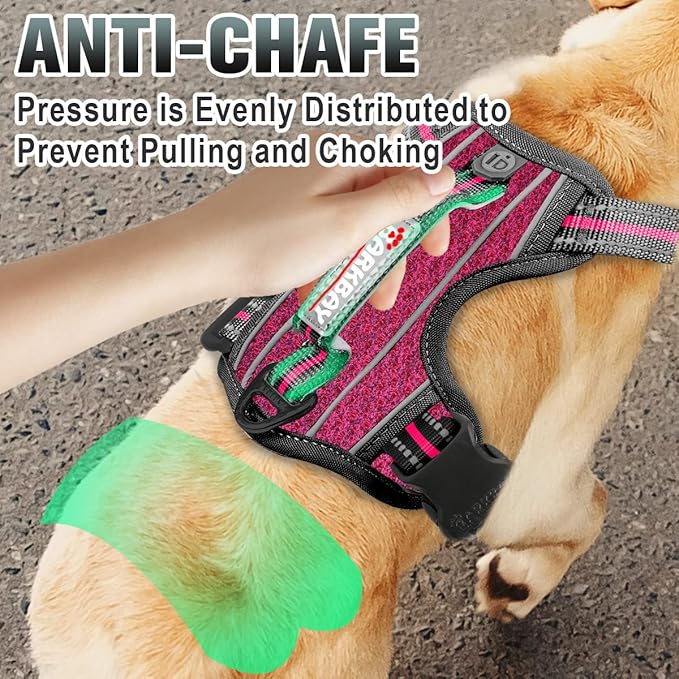 BARKBAY No Pull Dog Harness Large Reflective Dog Harness with Front Clip and Easy Control Handle for Walking Training Running with ID tag Pocket(Pink/Black,S)
