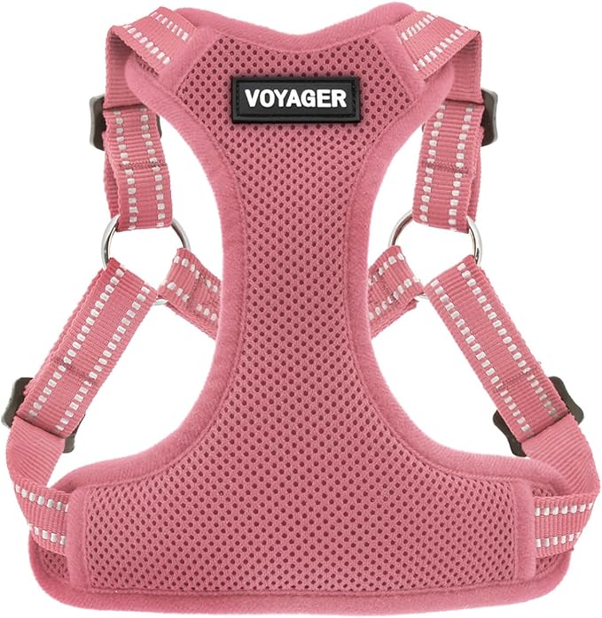 Best Pet Supplies Voyager Mesh Dog Breathable Harness Reflective Stitching, All Weather Adjustable for Walking Training, or Running - Heavy Duty & Durable, Harness (Pink), M
