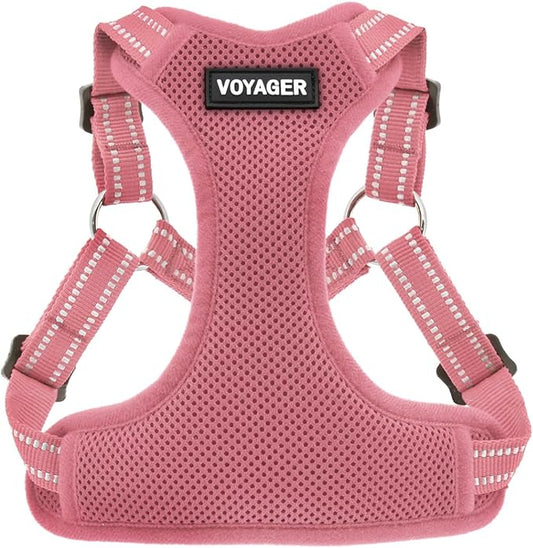 Best Pet Supplies Voyager Mesh Dog Breathable Harness Reflective Stitching, All Weather Adjustable for Walking Training, or Running - Heavy Duty & Durable, Harness (Pink), XL