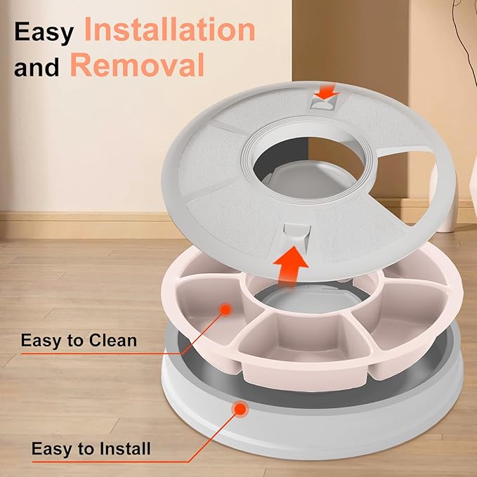 Automatic Cat Feeder for Dry Food,Supplement & Treats， 6 Compartment Timed Cat Food Dispenser for Cats and Small Dogs，No Ice Needed Automatic Dog Feeder (Pink)