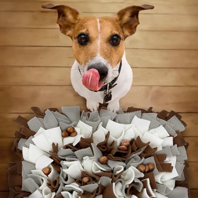Pet Snuffle Mat for Dogs, Dog Feeding Mat, Nosework Training Mats for Foraging Instinct Interactive Puzzle Toys (Brown&Gray&White)