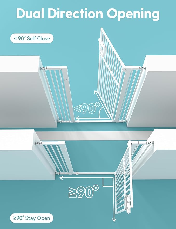 No Pawblems Upgraded 55" Extra Tall Pet Gate for Cat, 29-43" Auto Close Cat Gate for Doorways/Stairs/Hallways, NO Drilling Pressure Mounted Tall Dog Gate Indoor, 1.37" Pet-Safe Gap, White