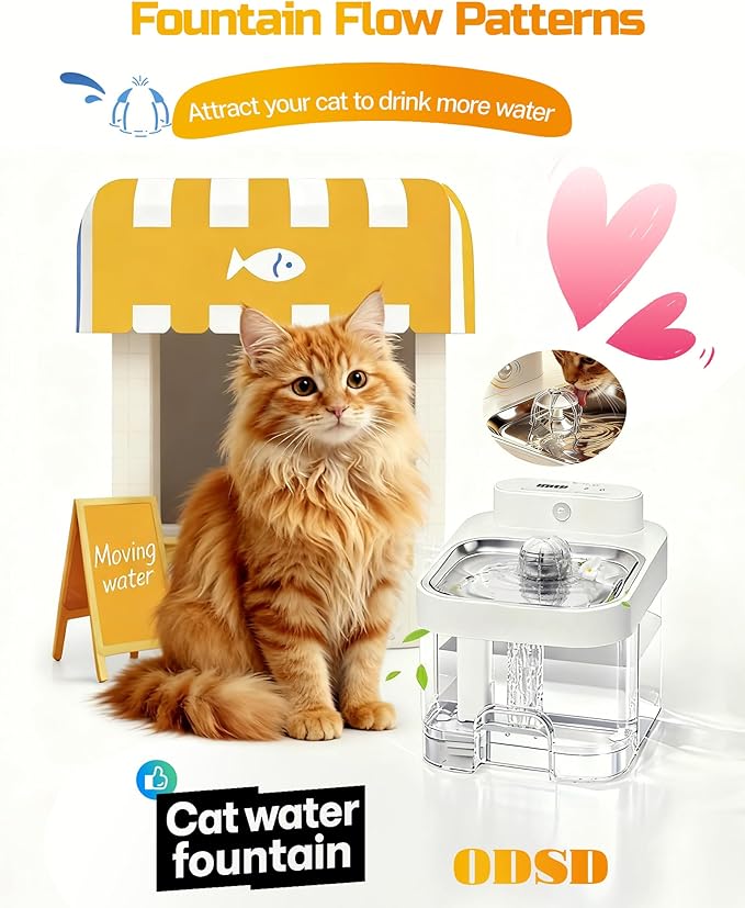 ODSD Cat Water Fountain, App Monitoring Wastewater Separation & No Filter Cotton, Pet Water Fountain with 101oz/3L Large Capacity Tank, Wireless Automatic Water Dispenser for Cats Indoor, 2.4G Wi-Fi