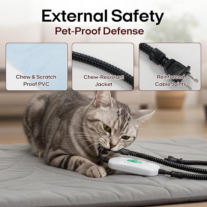 Dog Heating Pad (48"x28") - Waterproof Electric Heated Mat & Pet Bed for Indoor and Outdoor Use, Chew Resistant Cord, Machine Washable Cover with Wheat Pattern Quilting, for Cats and Pets