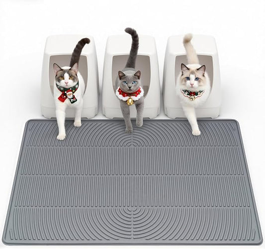 Mora Pets Cat Litter Mat, Extra Large 40" X 28" Silicone Litter Box Mats, Waterproof, Non-Slip, Scatter Control, Easy to Clean, Soft on Kitty Paws, XL, Grey