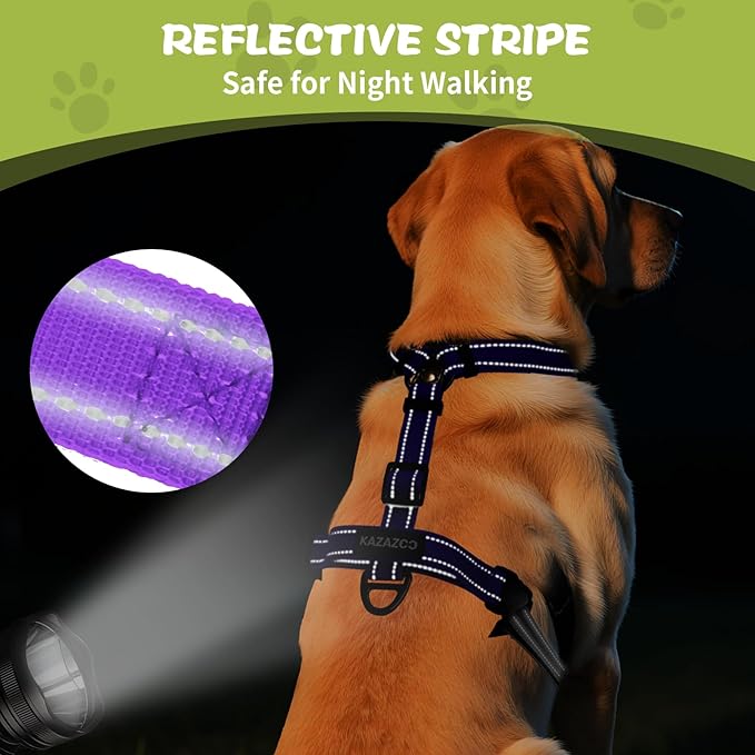 No-Pull Harness,Y-Shaped Design,Buckle-Neck Balance Harness with Reflective Stitching, Ideal for Dog Training and Night Walking, Padded Handle, Durable High-Tensile Nylon-Purple-L
