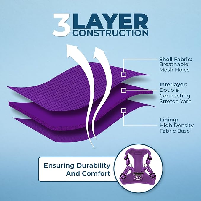 Best Pet Supplies Voyager Mesh Dog Breathable Harness Reflective Stitching, All Weather Adjustable for Walking Training, or Running - Heavy Duty & Durable, Harness Leash Set (Purple), M