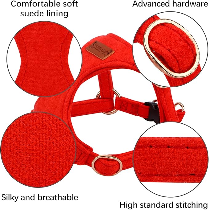 CHEDE No Pull Puppy Harness and Multifunction Dog Leash Set- 8 Colors Soft Adjustable No Choke Escape Proof Cute,Lightweight Pet Vest Harness for Small and Medium Dog (XS, Red)