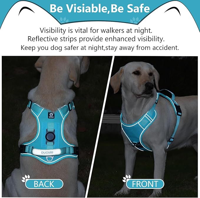 No Pull Harness with Tracker Tag Holder for Small Dogs,Adjustable Escape-Proof, No Choke and Reflective Vest with Handle for Easy Control Comfortable Vest Harness for Training Walking Hiking, Blue S