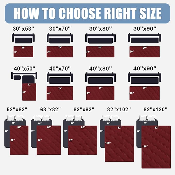 Smiry Waterproof Dog Bed Cover Pet Blanket, Soft Washable Dog Blanket for Furniture Bed Couch Sofa Reversible, Checkered (30"x53", Wine Red/Wine Red)