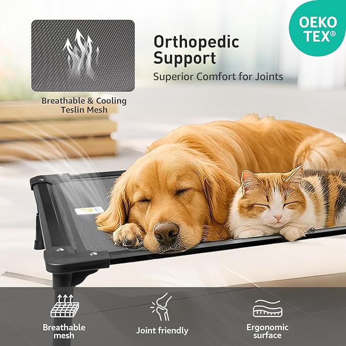 Sytopia 47'' Outdoor Elevated Dog Bed for Extra Large Dogs, Chew-Proof Pet Camping Raised Cot with Breathable Mesh - Durable Frame, Cooling Hammock Bed, Non-Slip Feet, Waterproof, Easy Clean