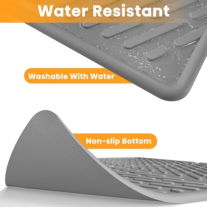 Pieviev Cat Litter Box Mat, 31"x 24" EVA Scratch Resistant Litter Trapping Mat, Easy Clean for Scatter Control, Soft on Kitty Paws, Waterproof & Urine Proof for Indoor Use, Gray