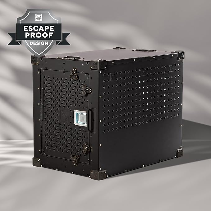 Impact Indestructible High Anxiety Dog Crate for Extra Large Dogs - Heavy Duty Escape Proof Indoor Dog Kennel with Powder-Coated Aluminum -Ideal for Escape Artists (Black 40"+ (40.5"L x 27.5"W x 34"H)