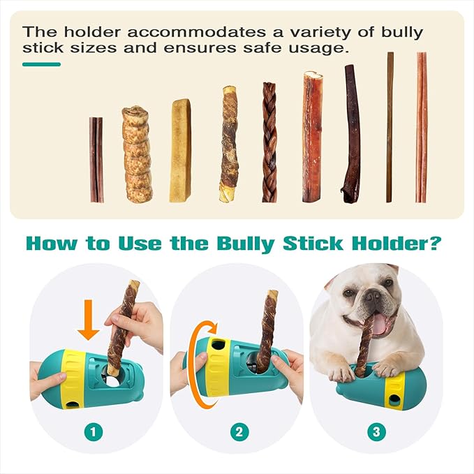 Dog Puzzle Toys Dog Treat Dispensing with Bully Sticks Holder Security Hold Device Interactive Toy to Keep Them Busy Puppy Slow Feeder ,Securely Holds Bully Sticks to Help Prevent Choking. (M-Green)