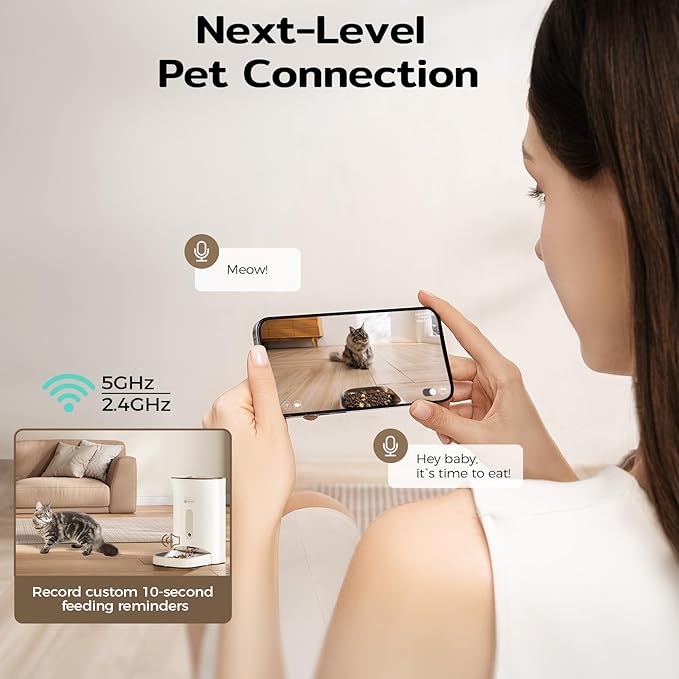 Automatic Cat Feeder with 2K HD Camera: 5G WiFi Automatic Dog Feeder with Night Vision,Cat Food Dispenser with APP,Pet Automatic Feeders Real-Time Video and Voice Call,Detachable for Easy Clean,F1 PRO