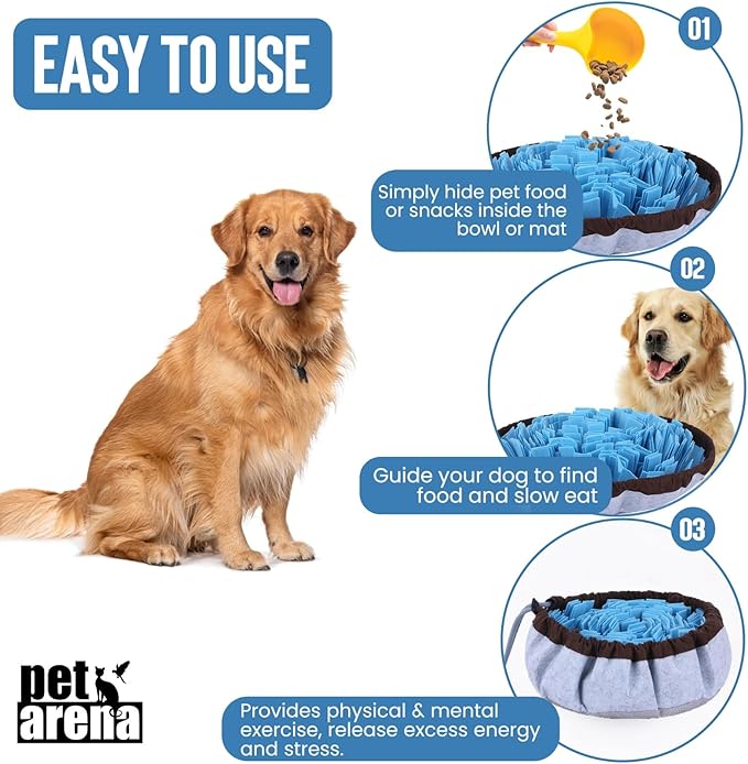 PET ARENA Snuffle Mat for Dogs - Adjustable Interactive Puzzle Toy for Large & Small Breed Slow Feeder for Mental Stimulation & Stress Relief Encourages Natural Foraging Ideal for Indoor & Outdoor Use