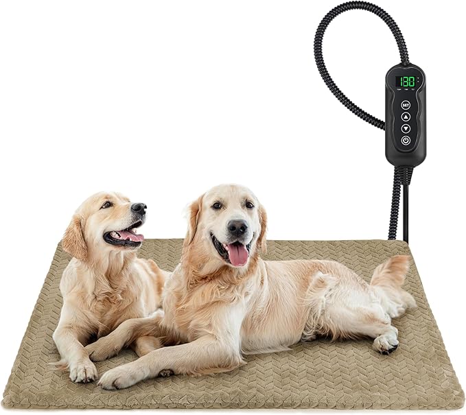 GASUR Heated Cat Bed, Waterproof Cat Heating Pad Indoor w/Timer, Temp Adjustable Pet Heating Pads for Cats Dogs, Auto Power-Off, Cats Warming Bed w/Remove Washable Cover, Anti-Chew,47''x28'', XLarge