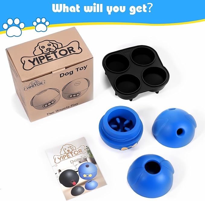 Yipetor Interactive Treat Dispensing Dog Toy, Large 3IN1 Frozen Dog Enrichment Toy, Tough Rubber Chew Ball Dog Puzzle Toys for Large Medium Breeds - Keep Them Busy/Anxiety Relief/Feeding Slow
