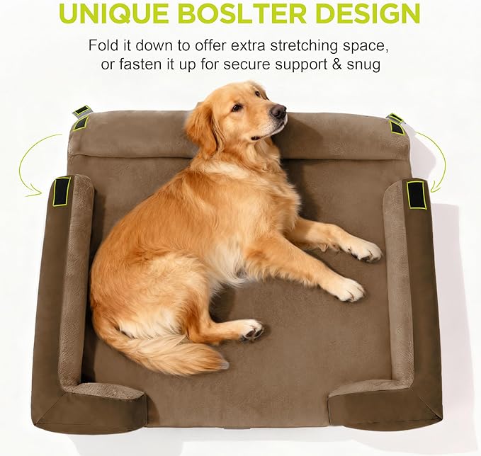 Extra Large Dog Bed, Orthopedic XL Washable Bed for Big Dog Waterproof Pet Couch Sofa Bolster with Removable Cover, Non-Slip Bottom, Tennis Ball Toy, 42x30