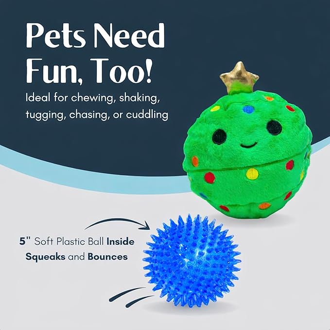 Flourish Pets 2 in 1 Large Christmas Tree Multi-Layer Chew Toy for Active Dogs | Non-Toxic BPA Free Double Stitched Soft Fabric and Long-Lasting Dog Plush Toys (5" Prancer) (Large Christmas Tree)