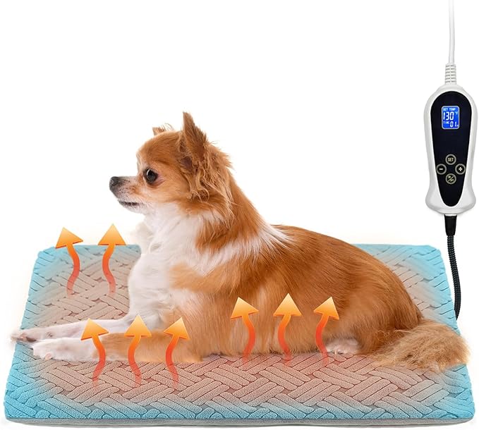 Dog Heating Pad 28x18in, Pet Heating Pad for Dogs with Timer Temperature Control, Waterproof Whelping Mats Heated Dog Bed with Chew Resistant Cord, Soft Cloth Cover