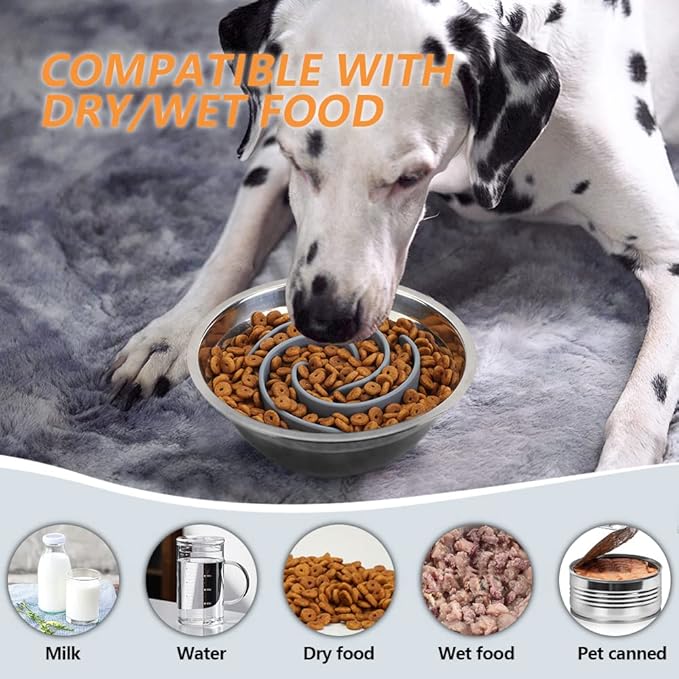 Slow Feeder Dog Bowls Insert, Animire Soft Silicone Slow Eating Food Bowl for Small, Medium and Large Dogs