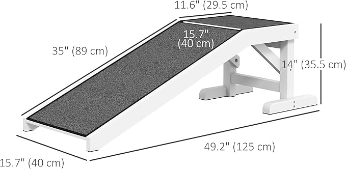PawHut Dog Ramp for Bed, Pet Ramp for Dogs with Non-Slip Carpet and Top Platform, 49" x 16" x 14", White