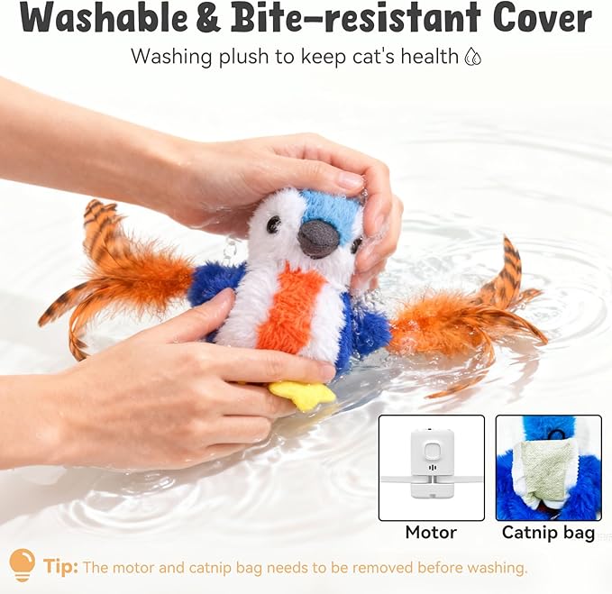 Cat Toys Flapping Bird, Interactive Catnip Cat Toy with Touch/Timed Automatic Activate, Multi Functions Parrot Toy, Lifelike 4 Animal Sounds, Rechargeable Kicker Exercise Toys for All Breeds