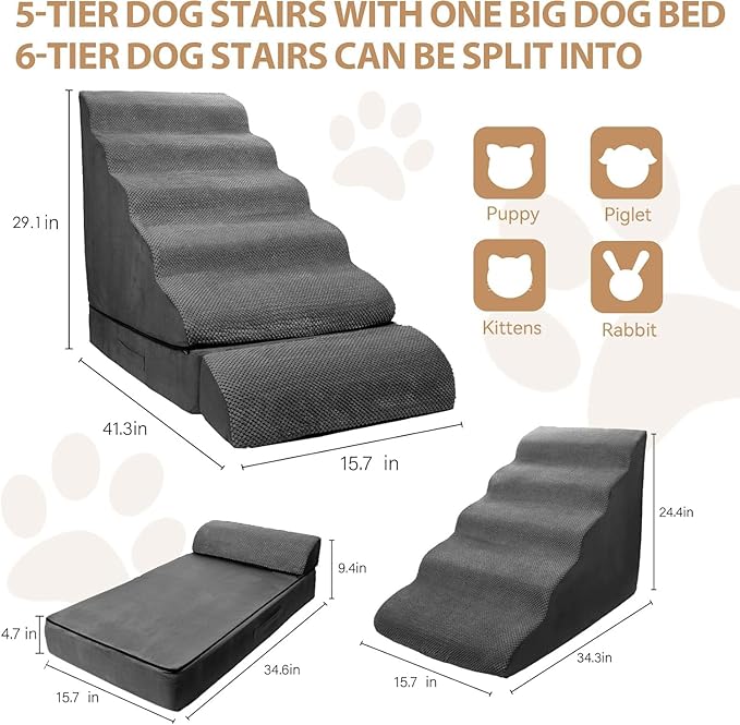 Dog Stairs & Steps for High Beds 30-36 Inches Tall for Small Dogs, LitaiL Pet Stairs/Steps for Beds 30 Inches High, Non-Slip Dog Ramps for Older Cats