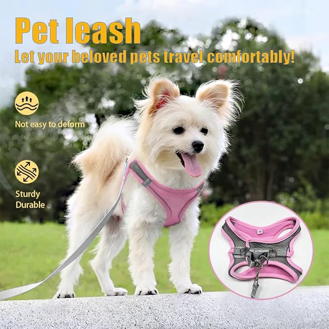 Dog Harness Medium Sized Dog, Dog Harness with Leash Set, Comfortable Air Mesh Dog Vest Harness with Reflective Strip, Reflective for Safe Easy Walking Dogs, Cats, Pink M